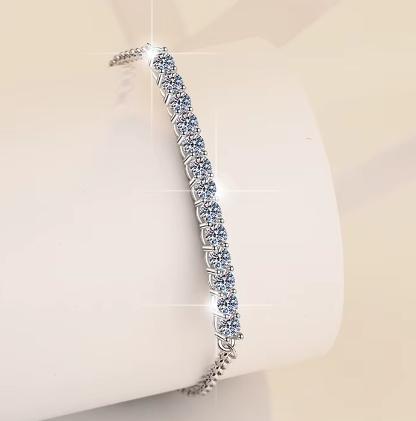Sterling Silver Moissanite Round Stone Slider Tennis Bracelet, detail view 2