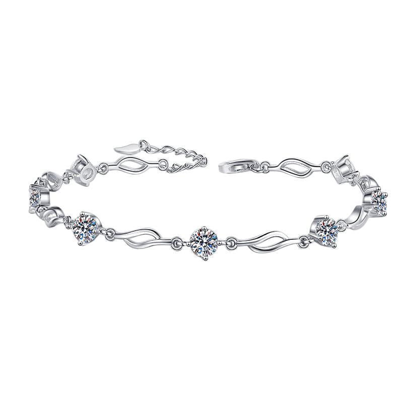 Sterling Silver Moissanite Marquise Flower Station Bracelet, front view