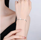 Sterling Silver Moissanite Marquise Flower Station Bracelet, detail view 3