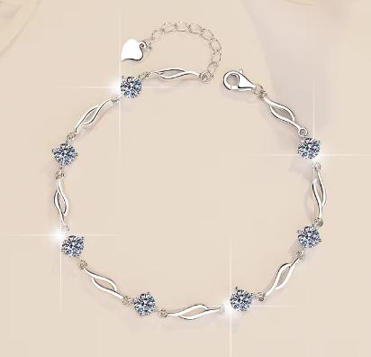 Sterling Silver Moissanite Marquise Flower Station Bracelet, detail view 1