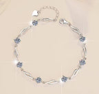 Sterling Silver Moissanite Marquise Flower Station Bracelet, detail view 1