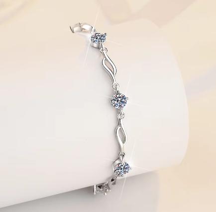 Sterling Silver Moissanite Marquise Flower Station Bracelet, detail view 2