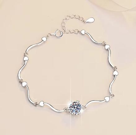 925 Sterling Silver Moissanite Flower Wave Link Bracelet