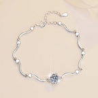 Sterling Silver Moissanite Flower Wave Link Bracelet, detail view 1