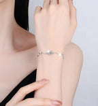 Sterling Silver Moissanite Flower Wave Link Bracelet, detail view 3