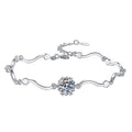 Sterling Silver Moissanite Flower Wave Link Bracelet, front view