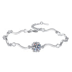 Sterling Silver Moissanite Flower Wave Link Bracelet, front view