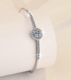 Sterling Silver Moissanite Round Halo Tennis Bracelet, detail view 1