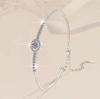 Sterling Silver Moissanite Round Halo Tennis Bracelet, detail view 2