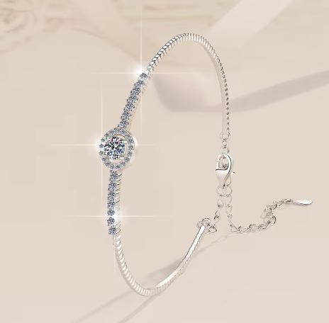 Sterling Silver Moissanite Round Halo Tennis Bracelet, detail view 2