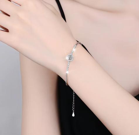 Sterling Silver Moissanite Round Halo Tennis Bracelet, detail view 3