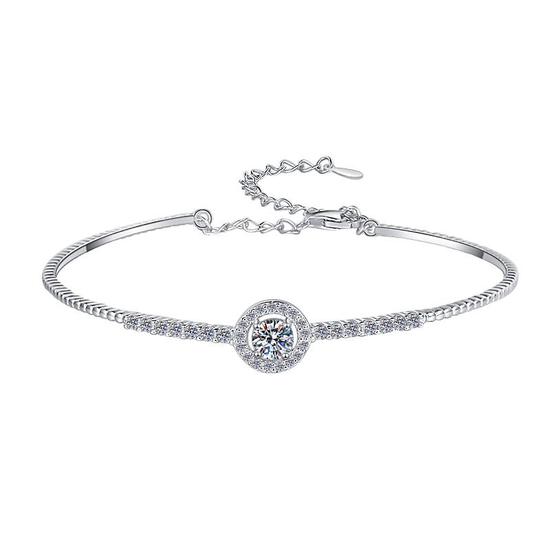 Sterling Silver Moissanite Round Halo Tennis Bracelet, front view