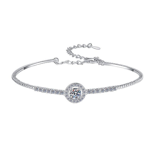 Sterling Silver Moissanite Round Halo Tennis Bracelet, front view