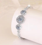 Sterling Silver Moissanite Three Halo Link Bracelet, detail view 1