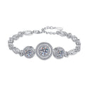 Sterling Silver Moissanite Three Halo Link Bracelet, front view