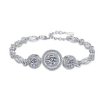Sterling Silver Moissanite Three Halo Link Bracelet, front view