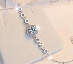 Sterling Silver Moissanite Round Halo Beaded Chain Bracelet, detail view 2