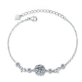 Sterling Silver Moissanite Round Halo Beaded Chain Bracelet, front view