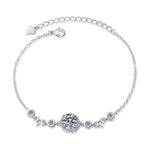 Sterling Silver Moissanite Round Halo Beaded Chain Bracelet, front view