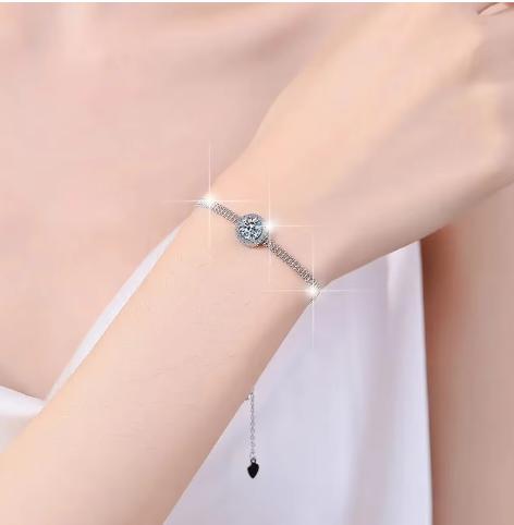 Sterling Silver Moissanite Round Solitaire Snake Chain Bracelet, detail view 3