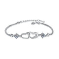 Sterling Silver Moissanite Heart and Flower Link Bracelet, front view