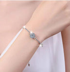 Sterling Silver Moissanite Halo Slider Chain Bracelet, detail view 3