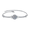 Sterling Silver Moissanite Halo Slider Chain Bracelet, front view