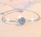 Sterling Silver Moissanite Halo Slider Chain Bracelet, detail view 1
