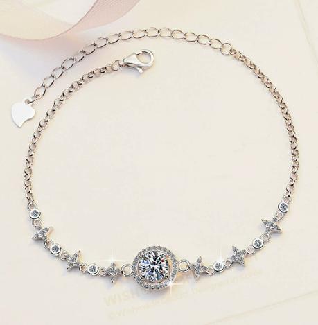 Sterling Silver Moissanite Round Solitaire Station Bracelet, front view