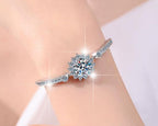 Sterling Silver Moissanite Flower Halo Slider Tennis Bracelet, detail view 3