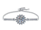 Sterling Silver Moissanite Flower Halo Slider Tennis Bracelet, front view