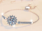 Sterling Silver Moissanite Flower Halo Slider Tennis Bracelet, detail view 1