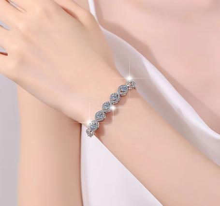 Sterling Silver Moissanite Oval Woven Link Bracelet, detail view 6