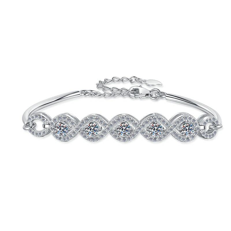 Sterling Silver Moissanite Oval Woven Link Bracelet, front view
