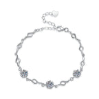 Sterling Silver Moissanite Triple Flower Station Bracelet, front view