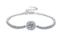 Sterling Silver Moissanite Halo Double Chain Bracelet, front view