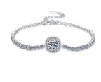 Sterling Silver Moissanite Halo Double Chain Bracelet, front view