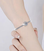 Sterling Silver Moissanite Halo Double Chain Bracelet, detail view 3