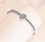Sterling Silver Moissanite Heart Solitaire Slider Bracelet, detail view 2