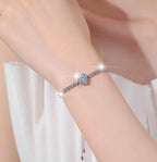 Sterling Silver Moissanite Heart Solitaire Slider Bracelet, detail view 3