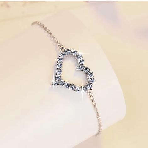 Sterling Silver Moissanite Open Heart Slider Bracelet, detail view 2