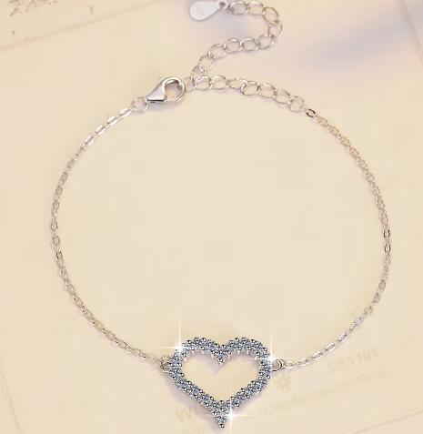 Sterling Silver Moissanite Open Heart Slider Bracelet, detail view 1