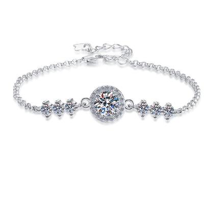 Sterling Silver Moissanite Flower Set Round Solitaire Bracelet, front view