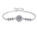 Sterling Silver Moissanite Flower Set Round Solitaire Bracelet, front view