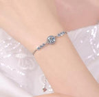 Sterling Silver Moissanite Flower Set Round Solitaire Bracelet, detail view 3
