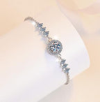 Sterling Silver Moissanite Flower Set Round Solitaire Bracelet, detail view 2
