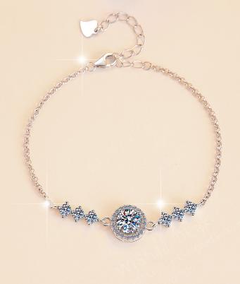 925 Sterling Silver Moissanite Flower Set Round Solitaire Bracelet