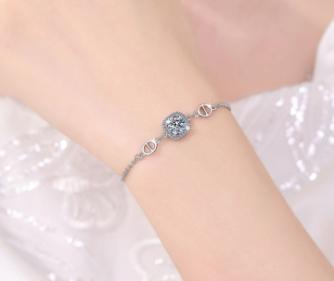 Sterling Silver Moissanite Round Solitaire Link Bracelet, detail view 3