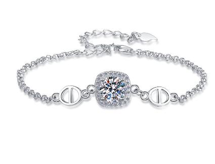 Sterling Silver Moissanite Round Solitaire Link Bracelet, front view