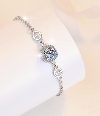 Sterling Silver Moissanite Round Solitaire Link Bracelet, detail view 2